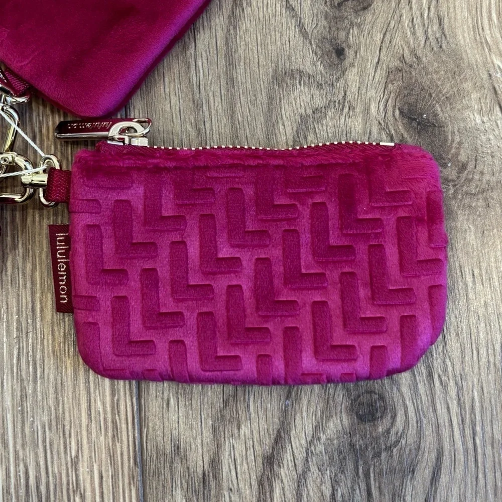 NWT Lululemon Dual Pouch Wristlet *L Monogram Velvet In Berry Rumble
